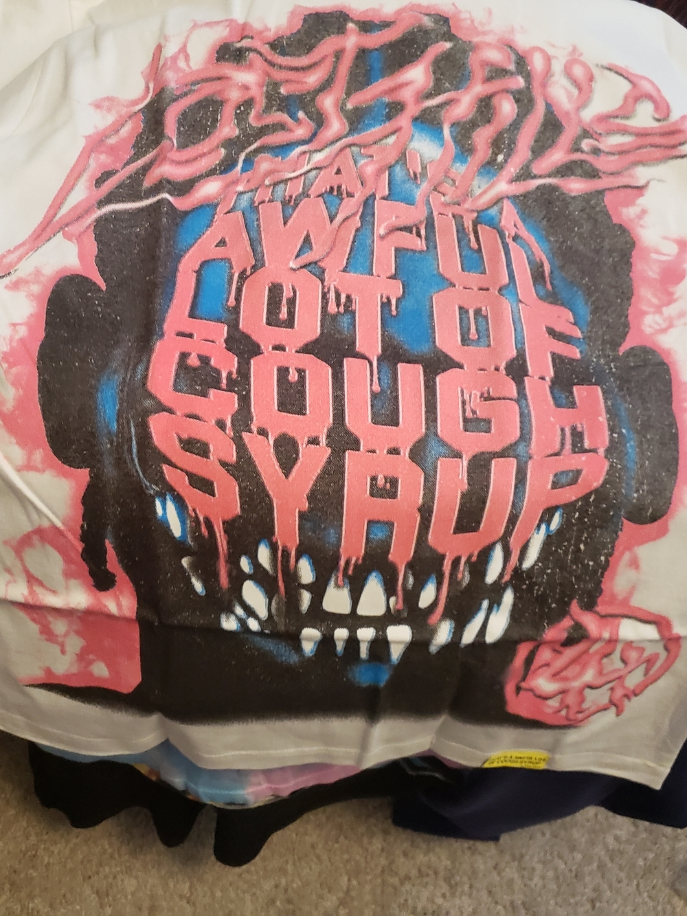 100% Authentic Graphic Tee in White with Pink & Blue Skull Design